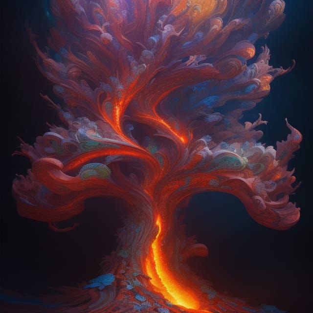 Fiery Tree: Detailed Digital Art Illustration
