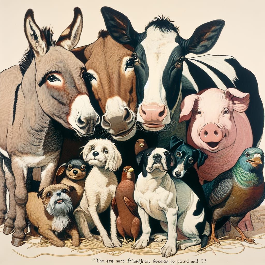 Farm Friends Gathered in a Whimsical Scene