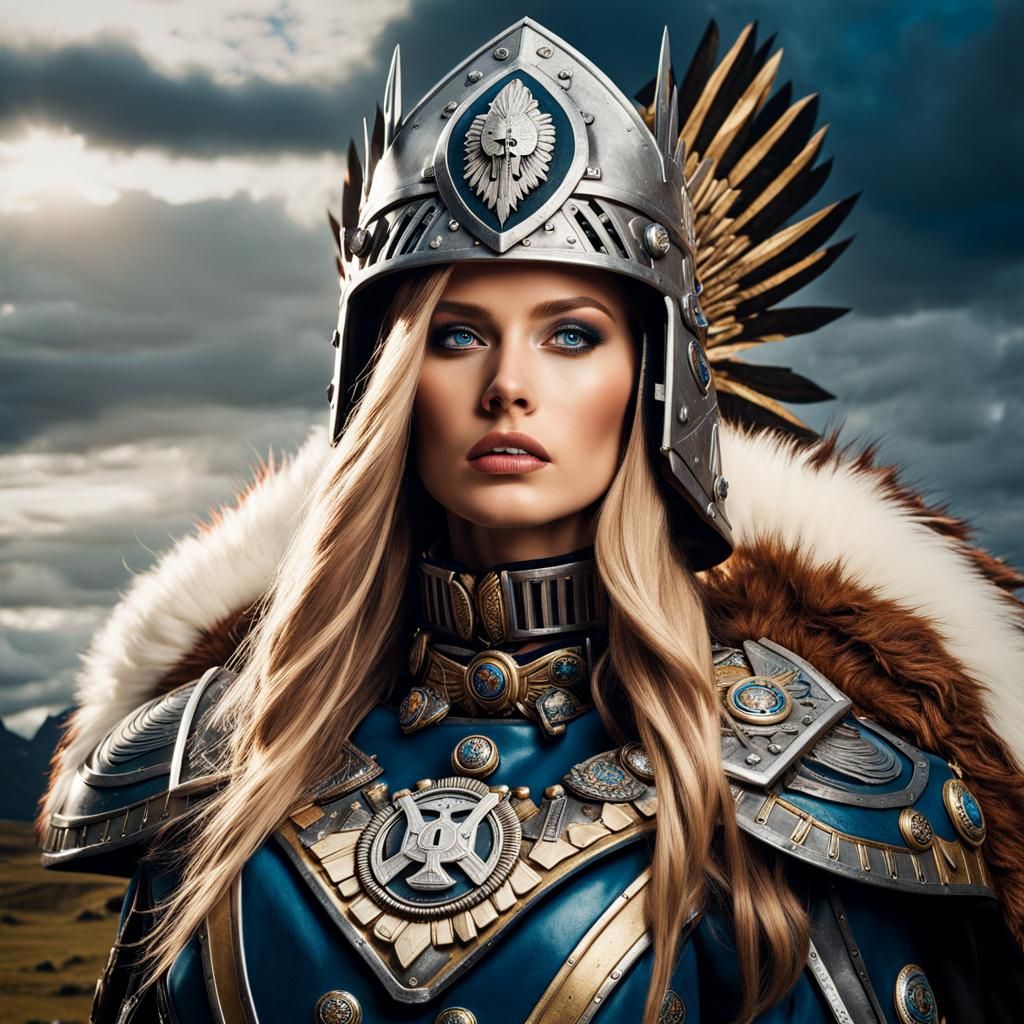 Futuristic Woman Warrior in Cybernetic Aztec Armor