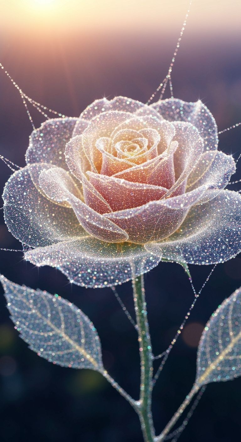 Glowing Spider Silk Rose with Morning Dew