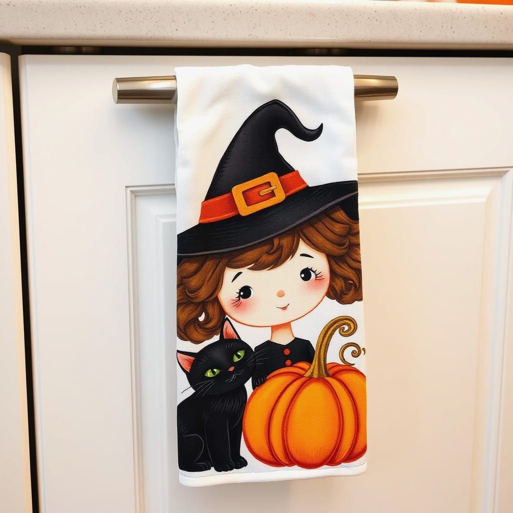 Cute Halloween Kitchen Towel in a Cozy Cabinet