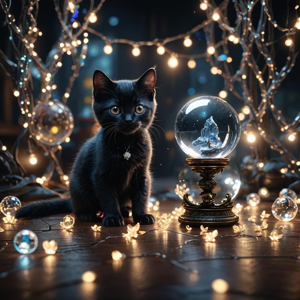Black Kitten and Crystal Ball: Matte Painting