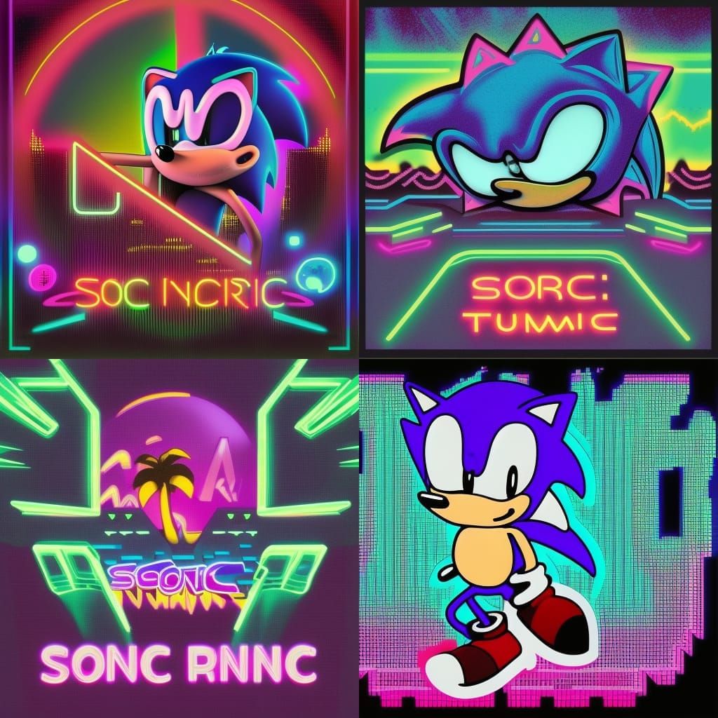 Sonic the Hedgehog in Synthwave Neon Style