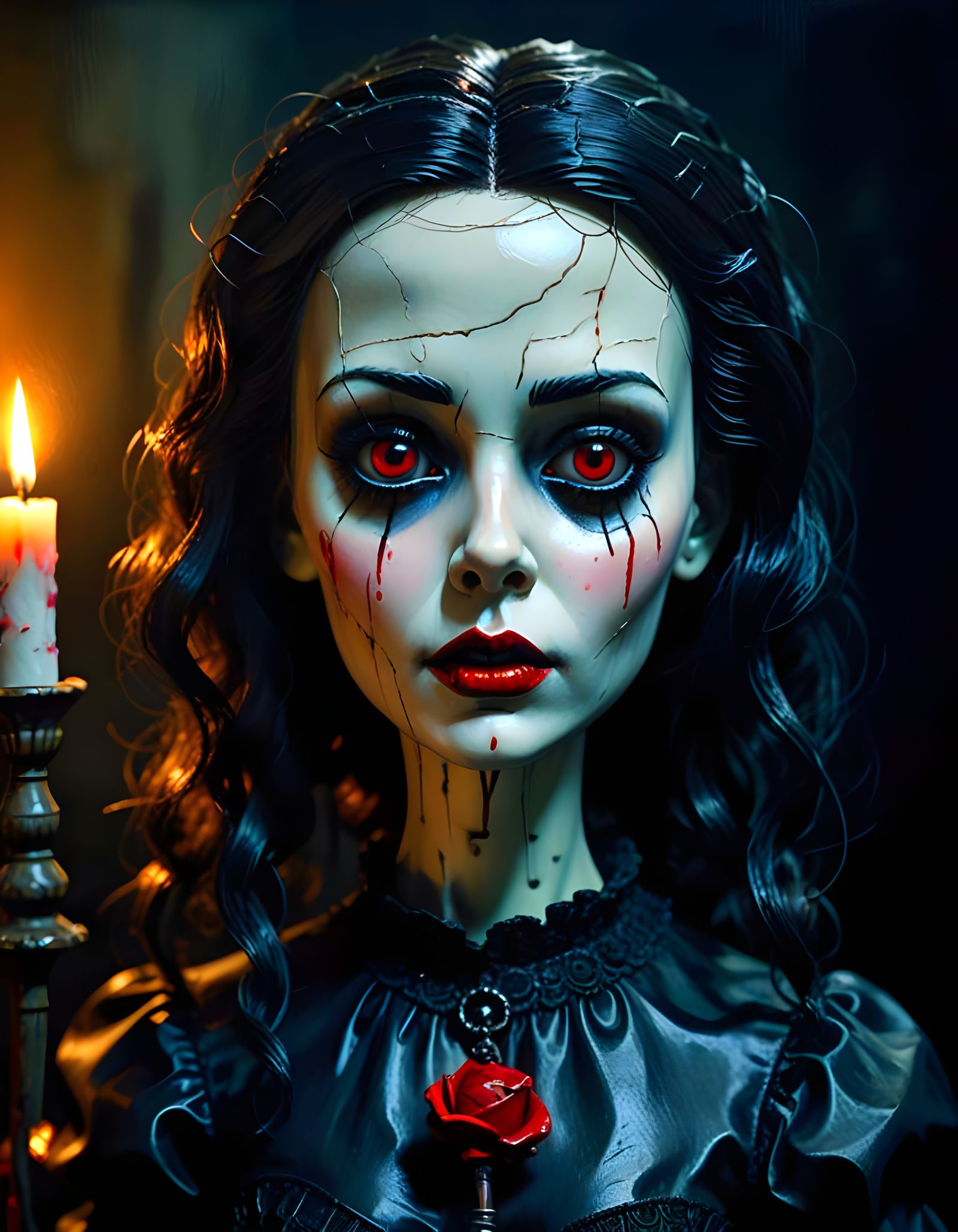 Macabre Ceramic Doll with Icepick in Gothic Style