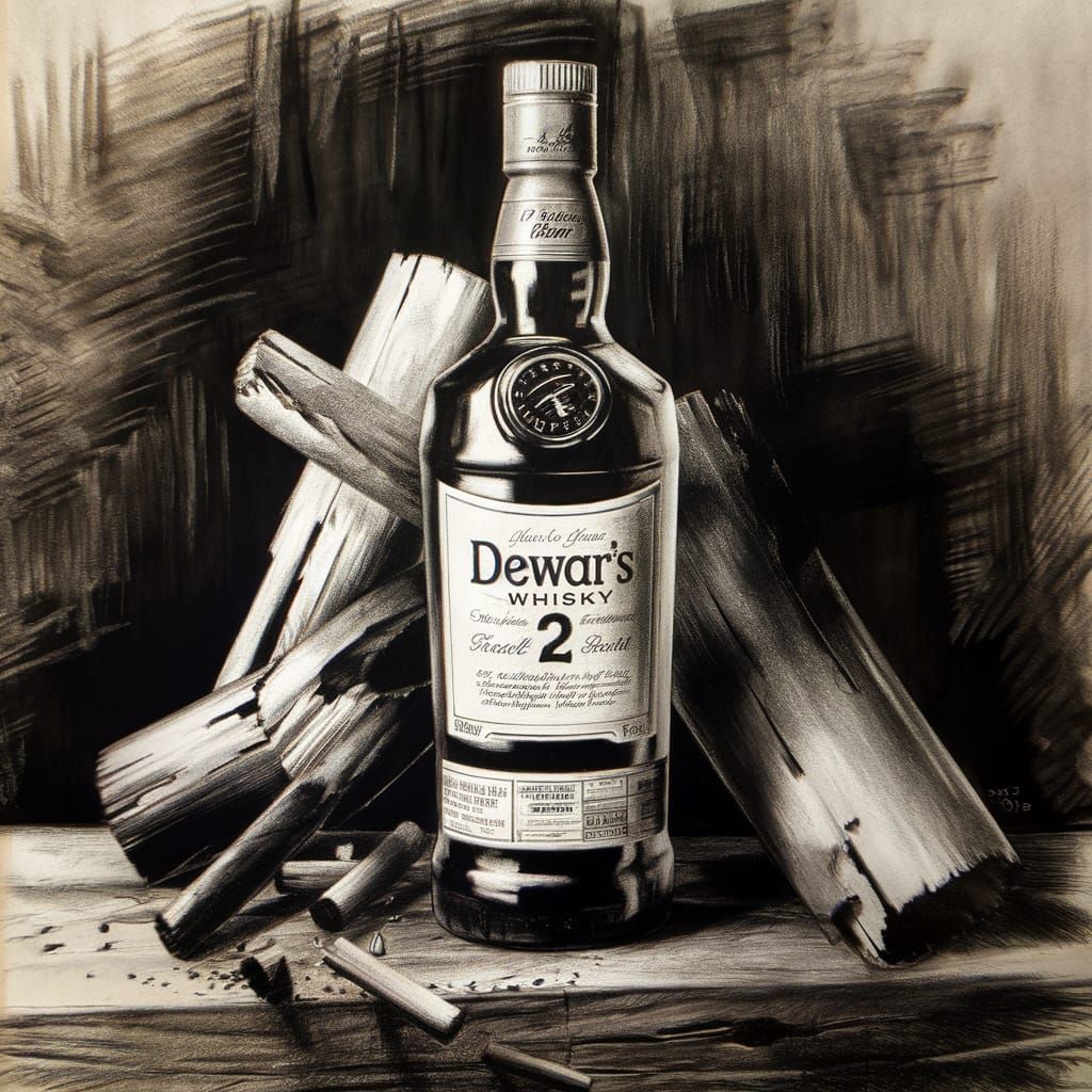 Charcoal Whiskey Bottle on Dark Wood