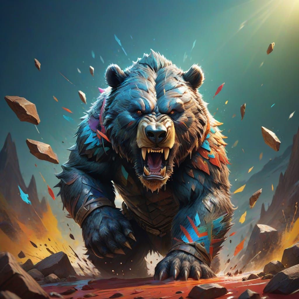 Hyperrealistic Werebear Warrior in Splash Art Style