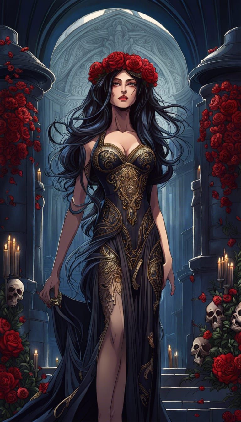 Anime Goddess Persephone in Detailed Cathedral