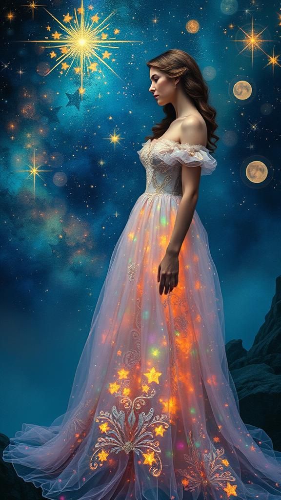 Cosmic Gown: Stargazing in an Ethereal Fantasy