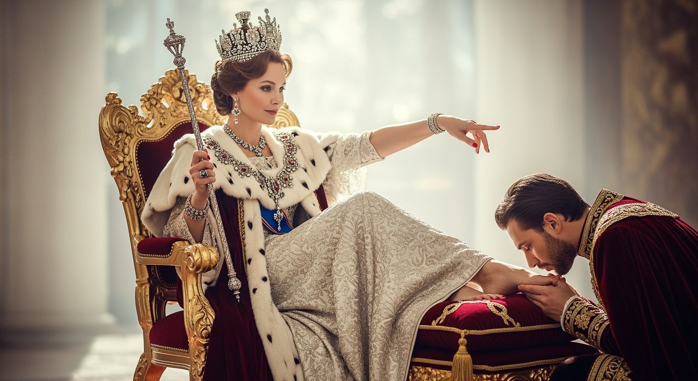 Barefoot Tsarina on Golden Throne: Intimate Portrait