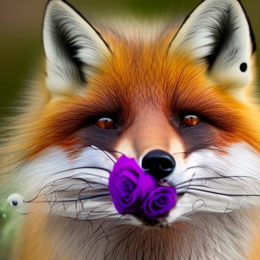 Fox Enjoys a Rose: Realistic Vivid Colors