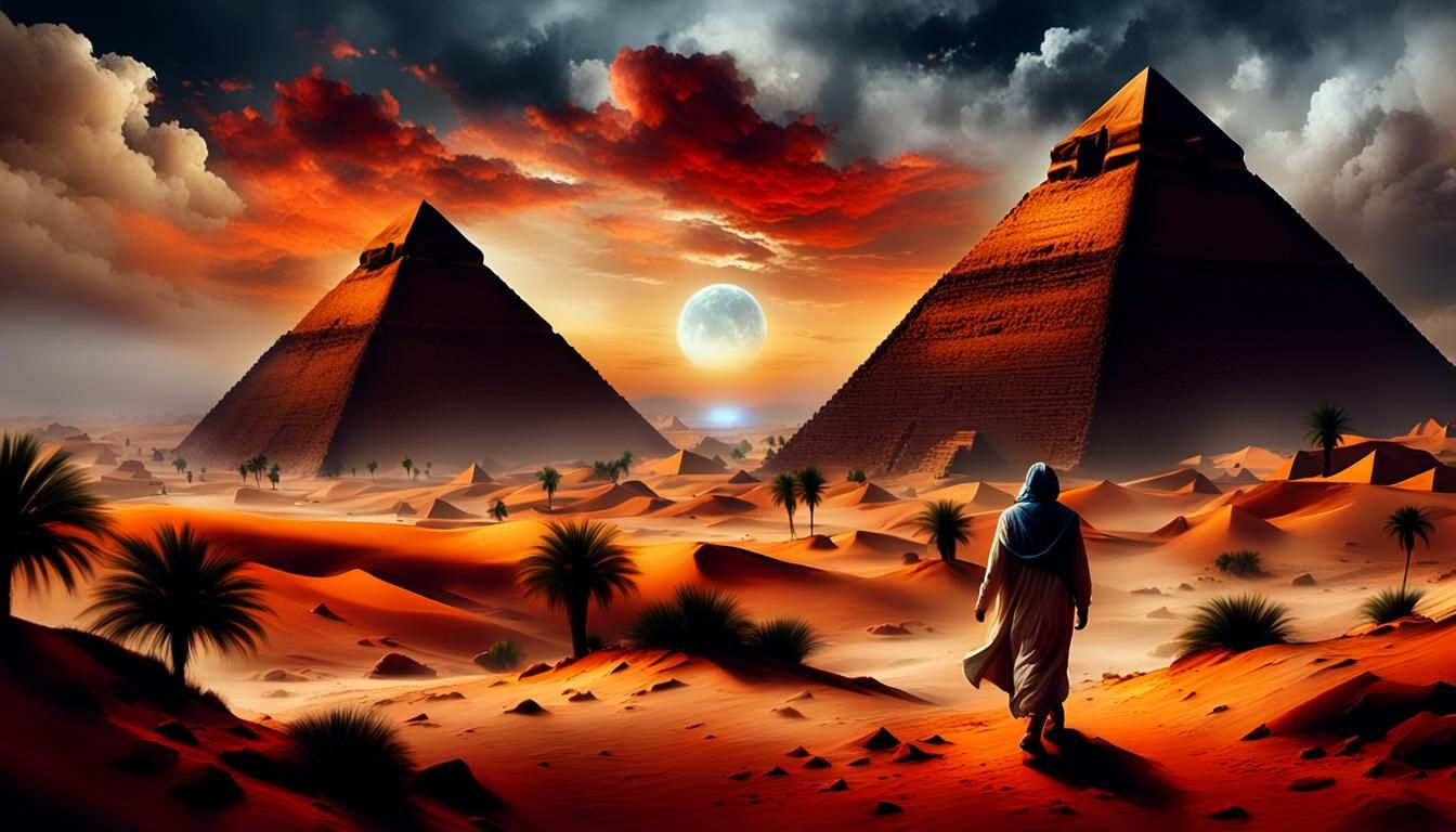 Egyptian Pyramids in Sandstorm: Hyper-Realistic Digital Art
