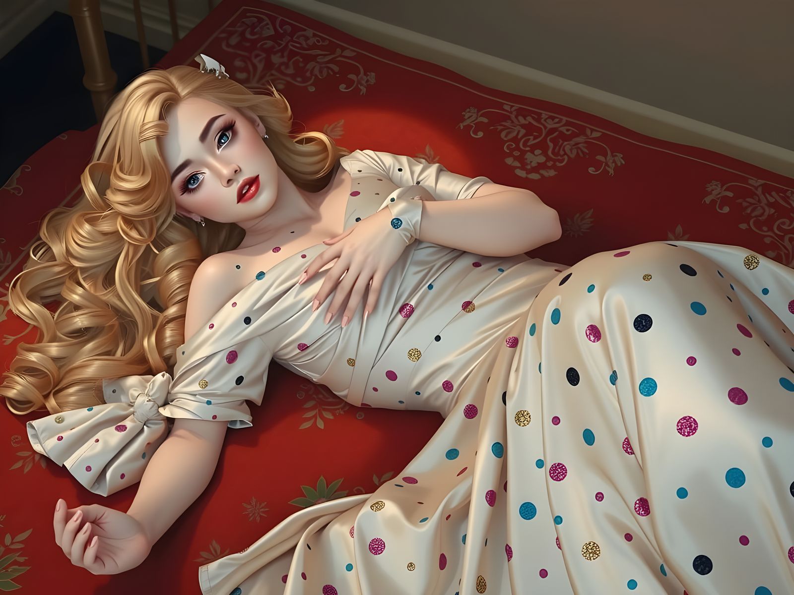 Polka Dot Woman in Flowing Silk: 3D Anime Art