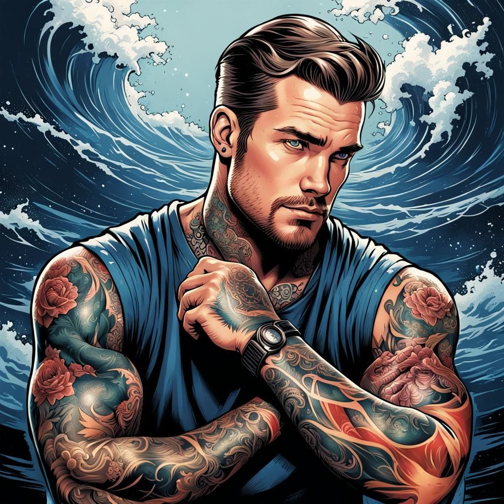 Muscular sailor with tattoos