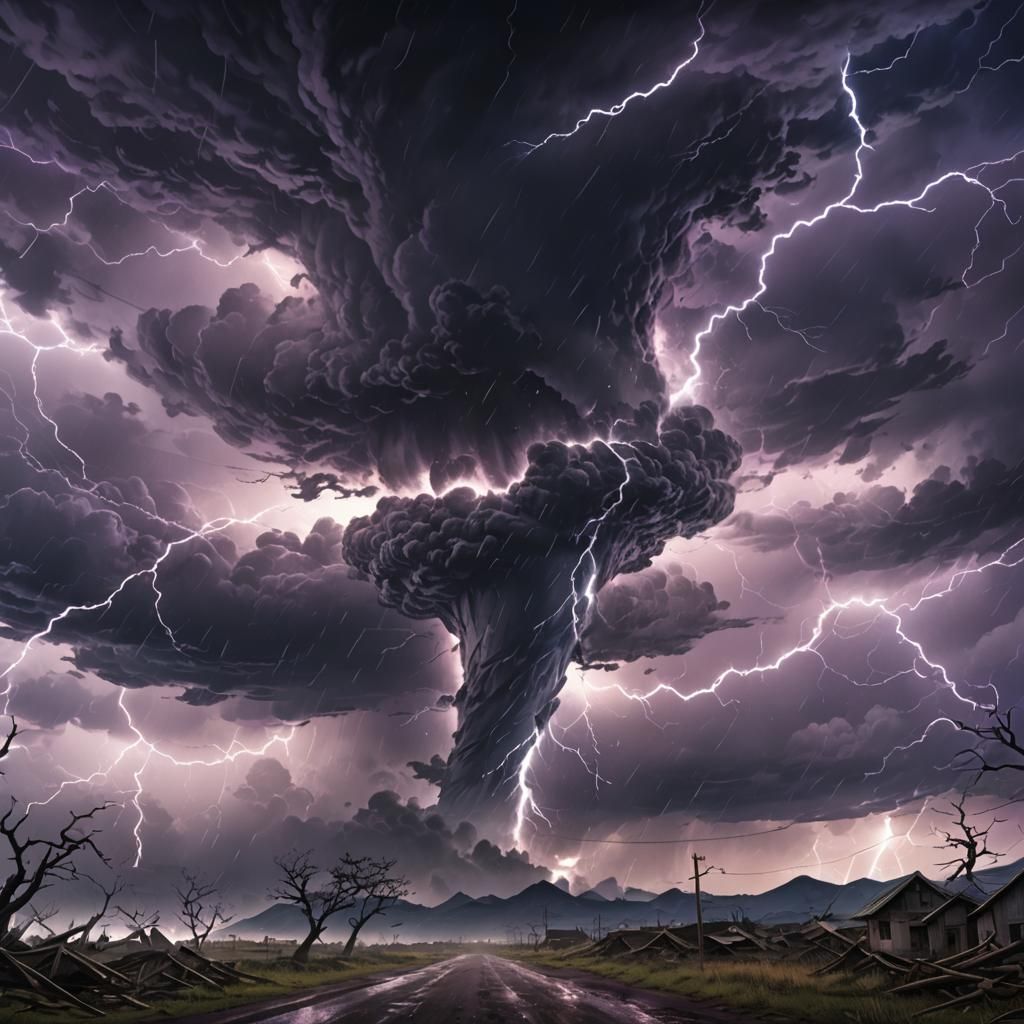 Anime Tornado Art: Stormy Skies and Swirling Debris
