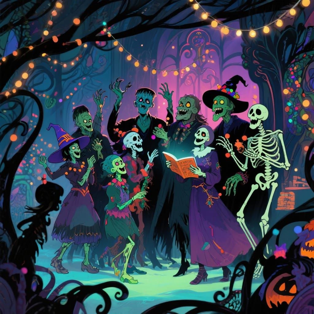 Monsters Caroling in Art Nouveau Christmas Mashup