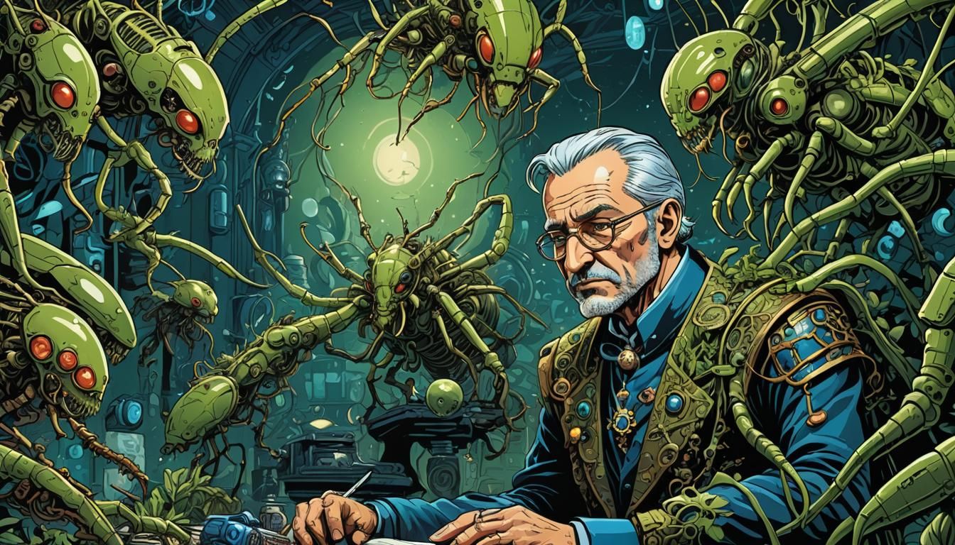 Mad Jeweler in Bioluminescent Astro Futurism Comic Art