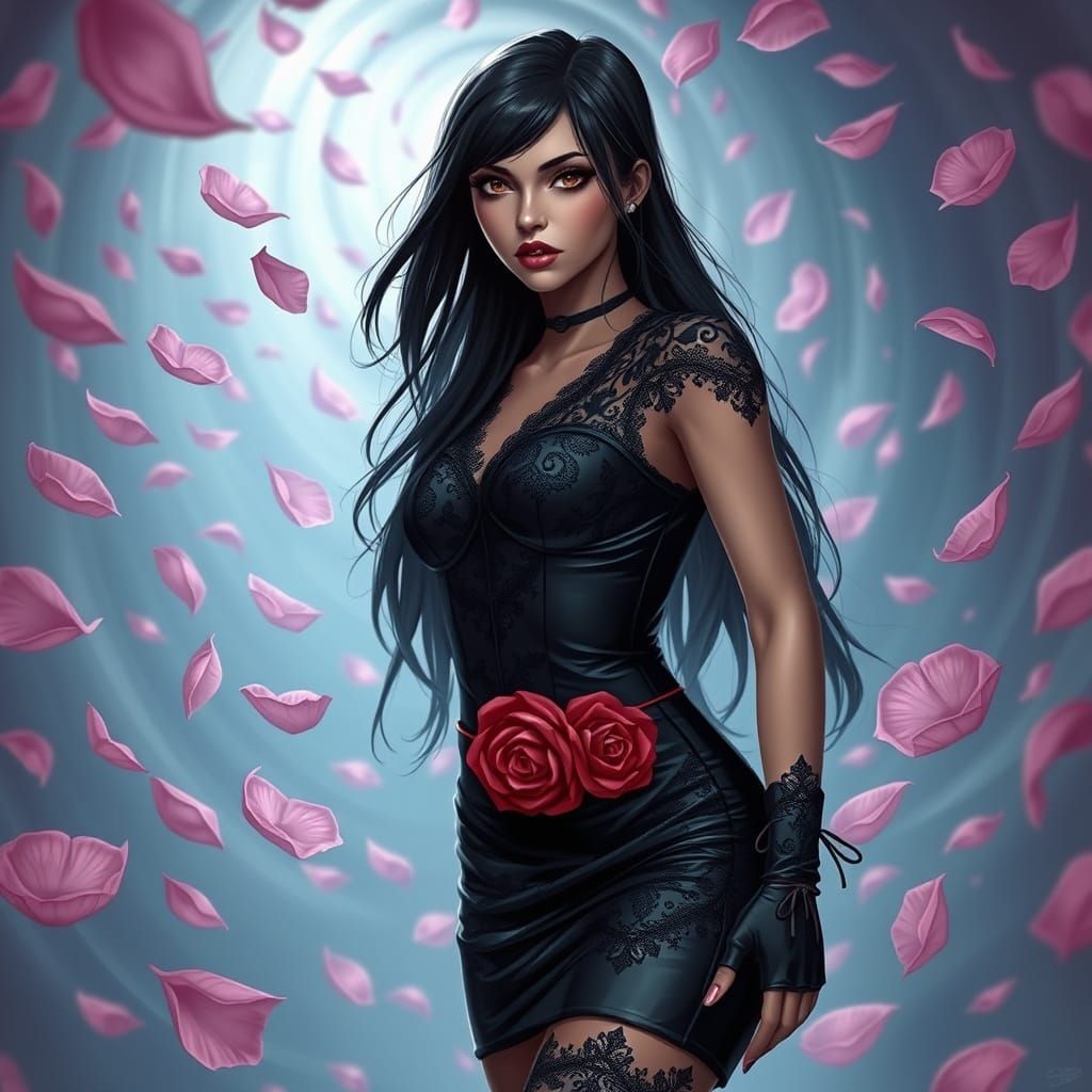 Gothic Dark Fairy Tale Girl in Latex Dress Amidst Whimsical ...