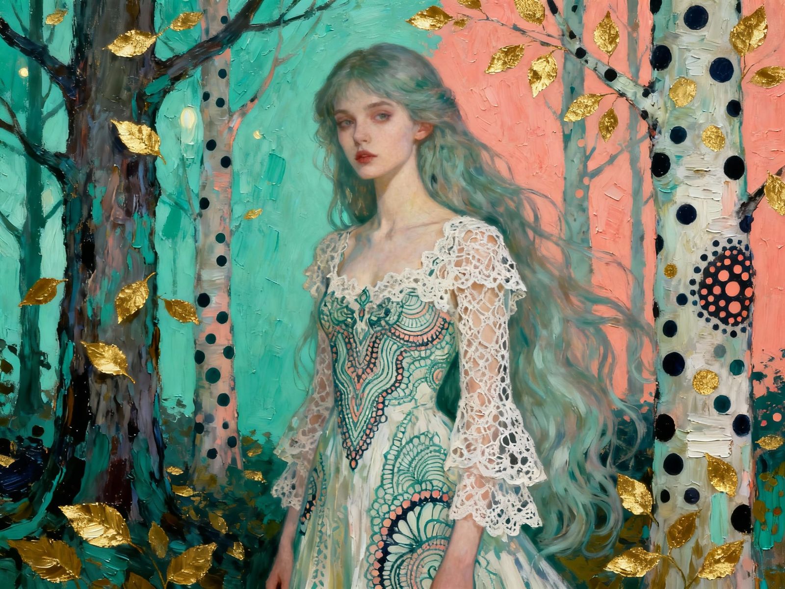 Ethereal Gothic Woman in Forest, Pop Art Surreal Style