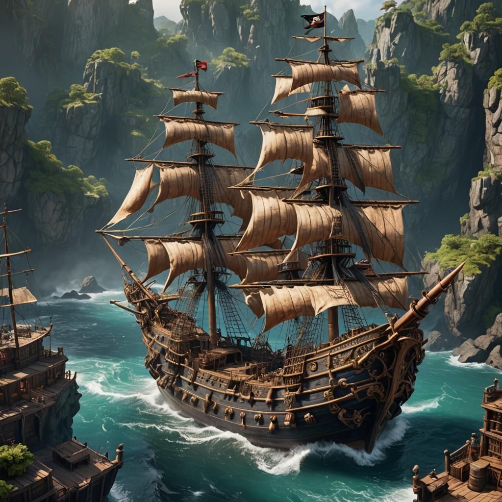 Detailed Pirate Ship Matte Painting