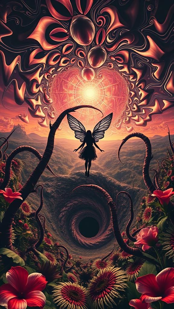 Surreal Landscape with Goth Fairy in Vortex