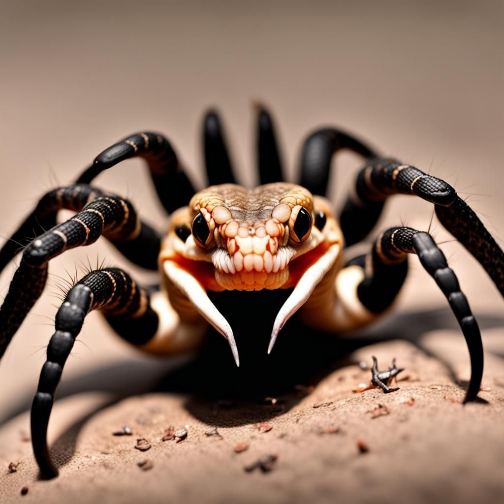 Surreal Spider with Snake Head Legs