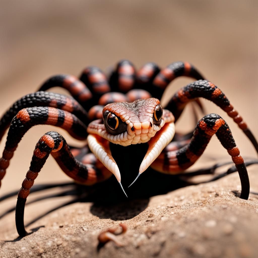 Surreal Spider with Snake Head Legs