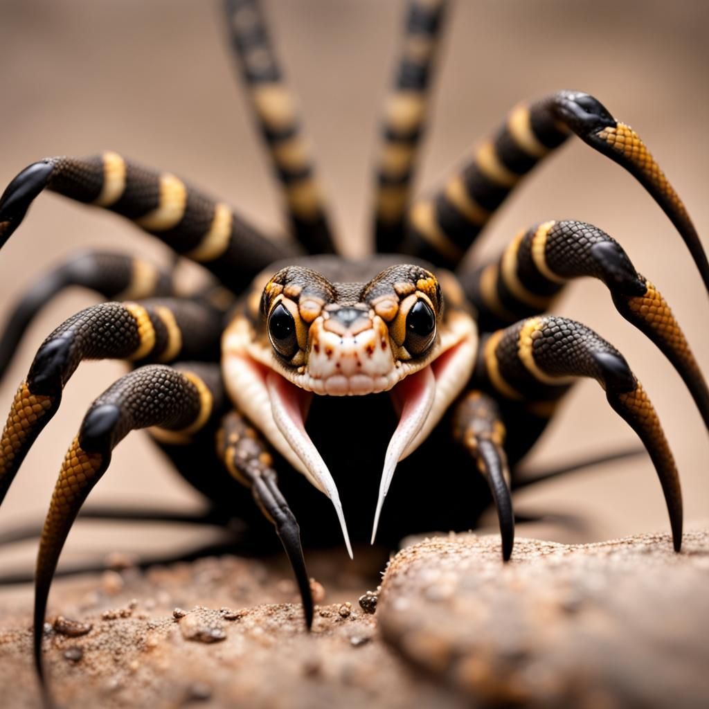 Spider with Snake Head Legs: Surreal Hybrid