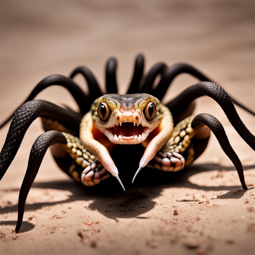 Surreal Spider with Snake Head Legs