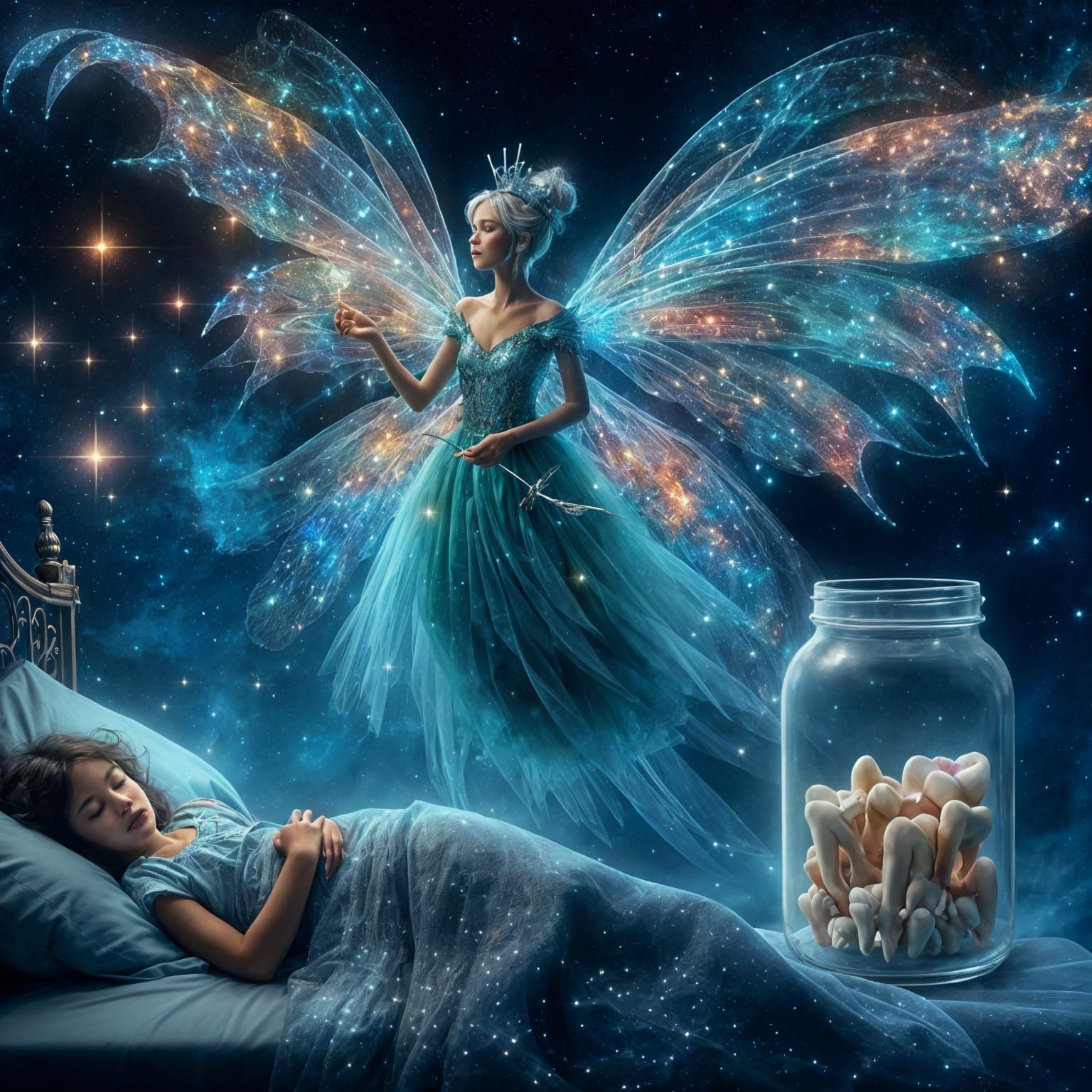 Tooth Fairy with Jar of Teeth Fantasy Art