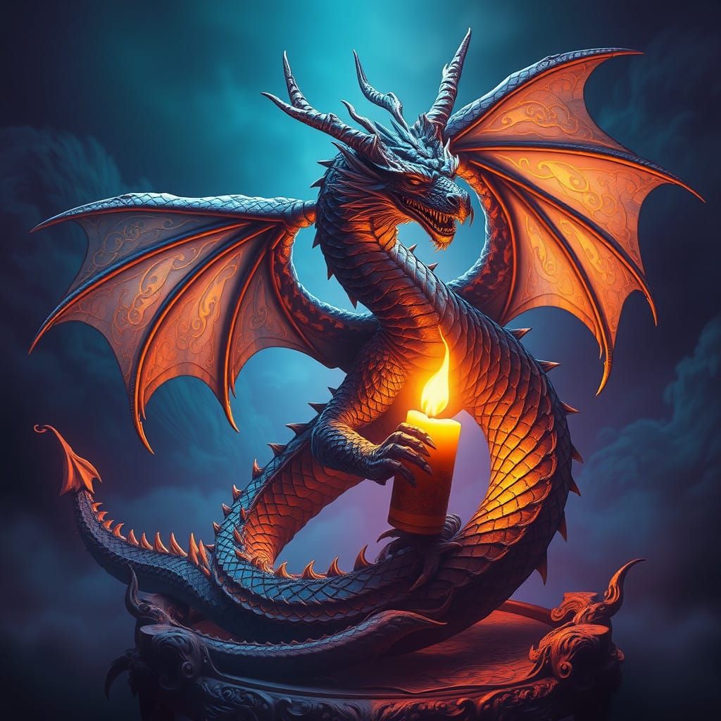 Majestic Fantasy Dragon Adorns Magical Candle