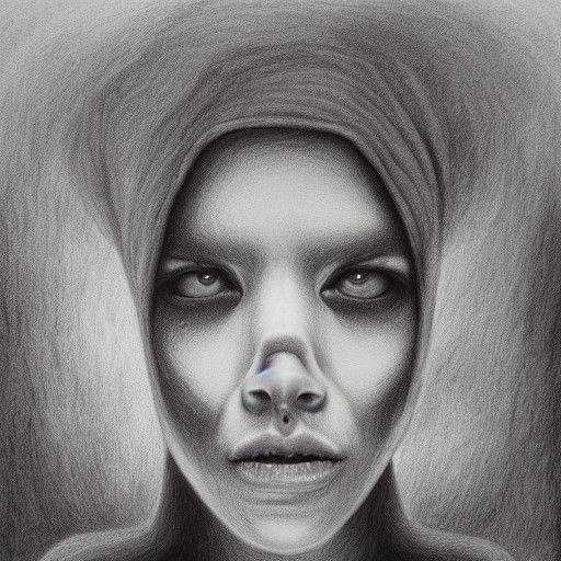 Hyperdetailed Charcoal Drawing of Merging with Void