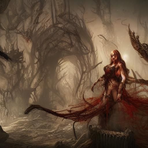 Horror Female Domination in Detailed Matte Painting