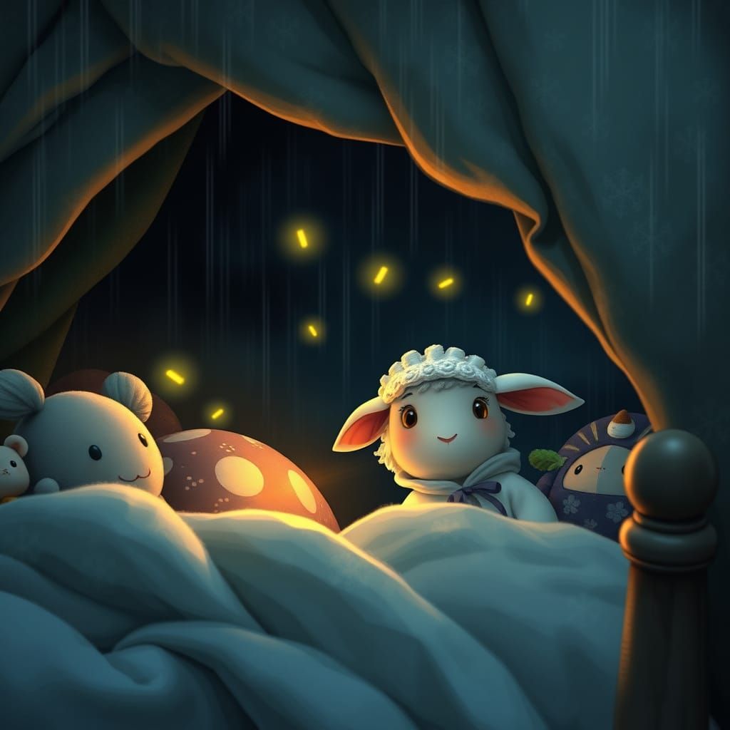 Frightened Lamb in Stormy Night: Ghibli-Inspired Fantasy