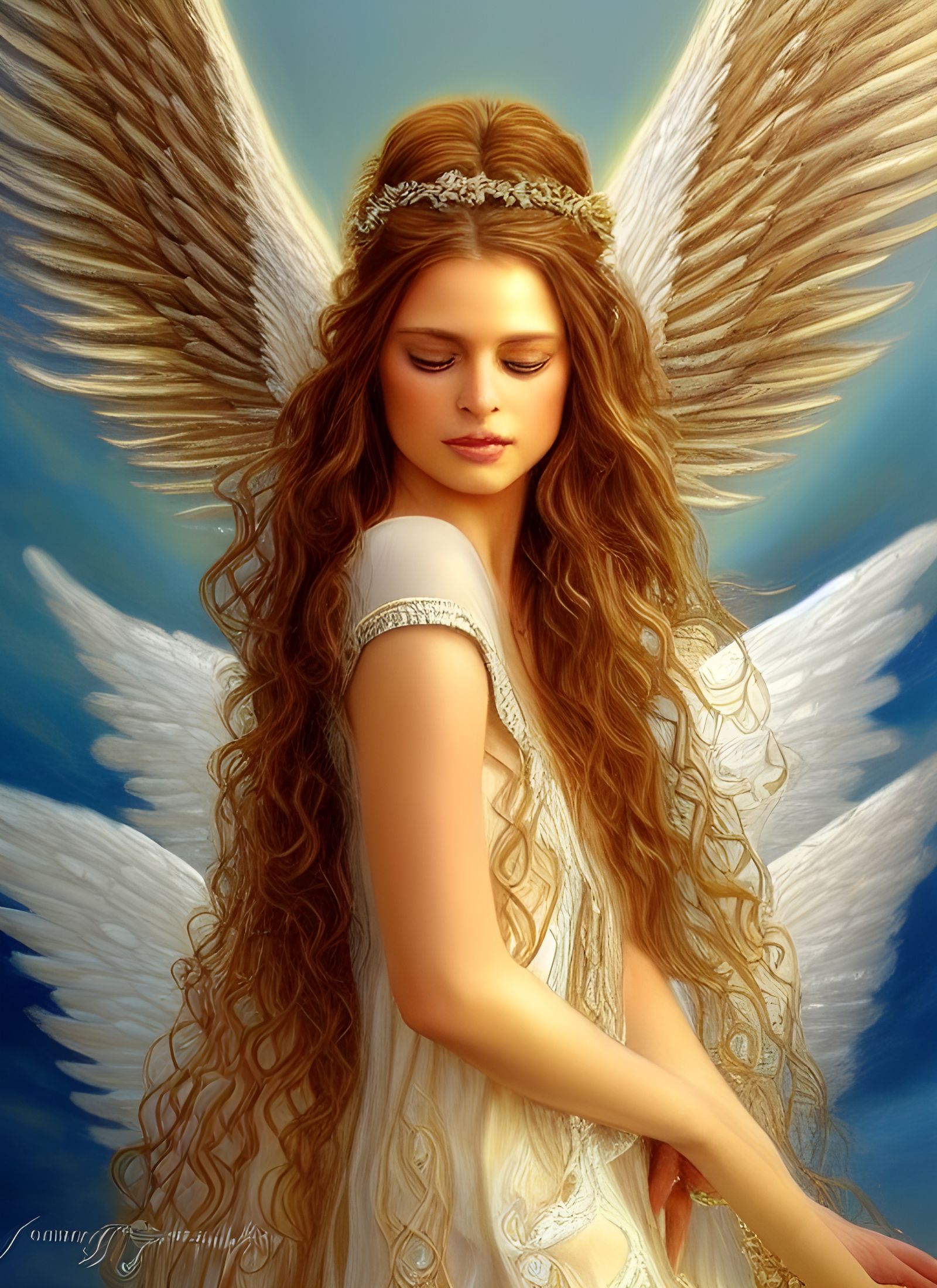 Hyper-Realistic Angel with Flowing Hair and Jewelry