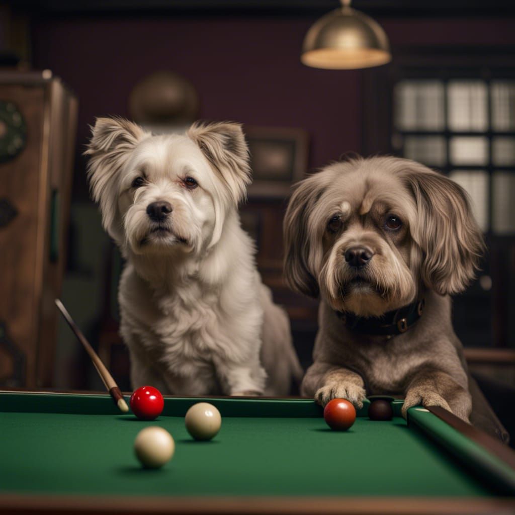 Dogs playing snooker