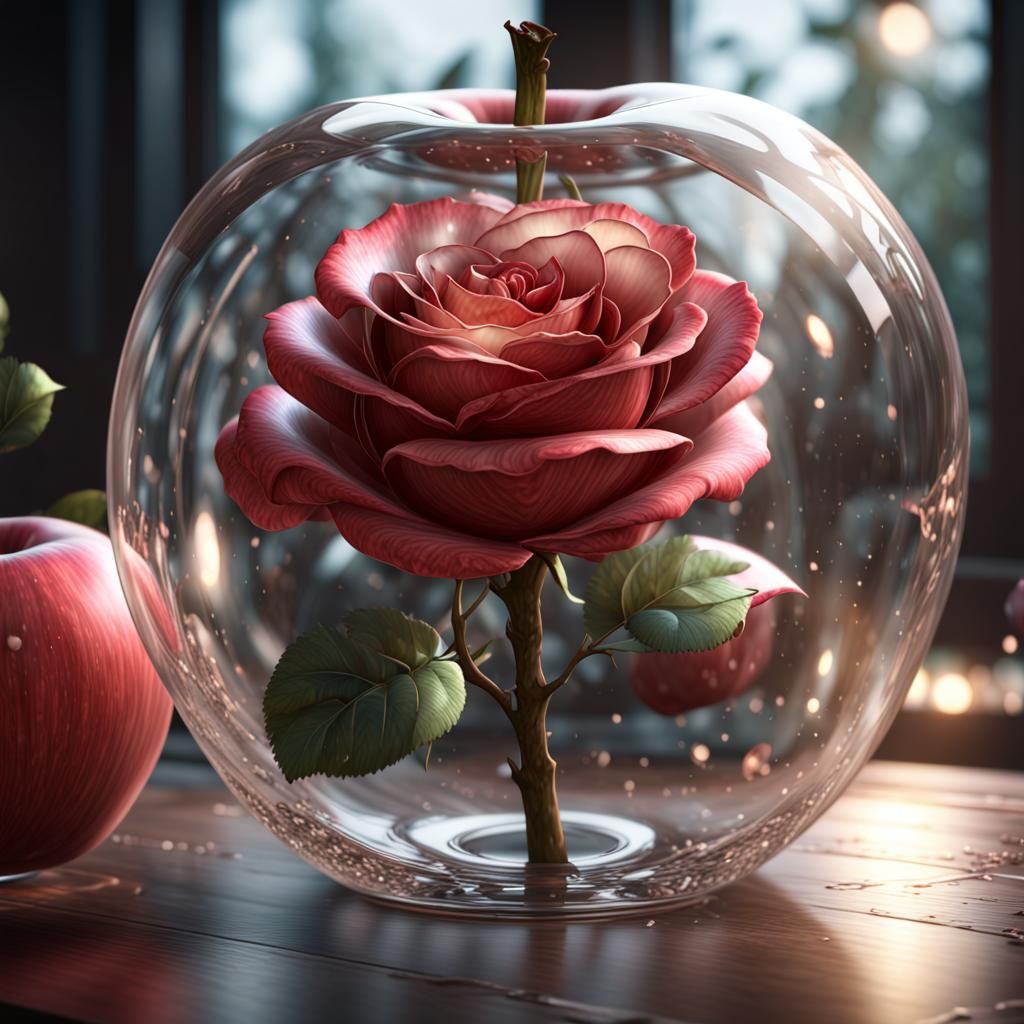 Rose in Glass Apple: 3D Cinematic Masterpiece