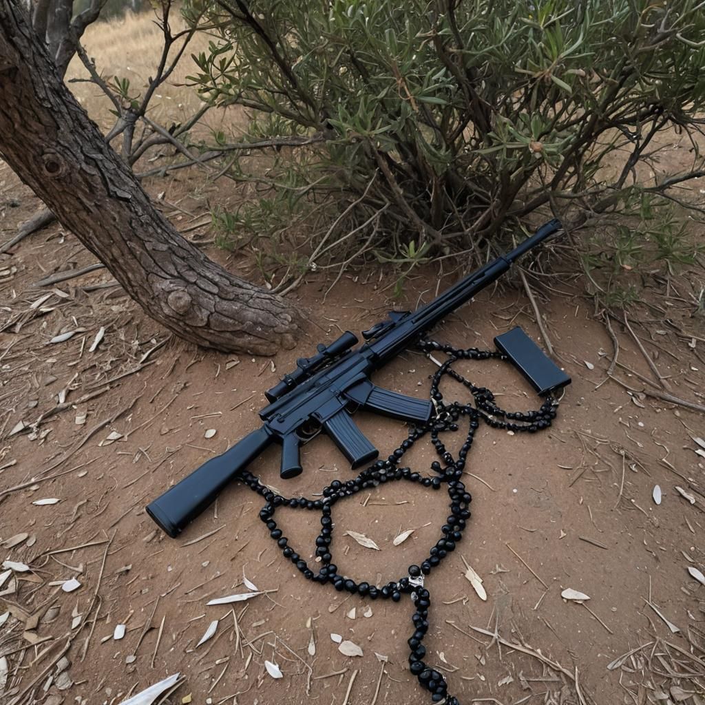 Rosary and Rifle in Sardinia Under Dark Sky