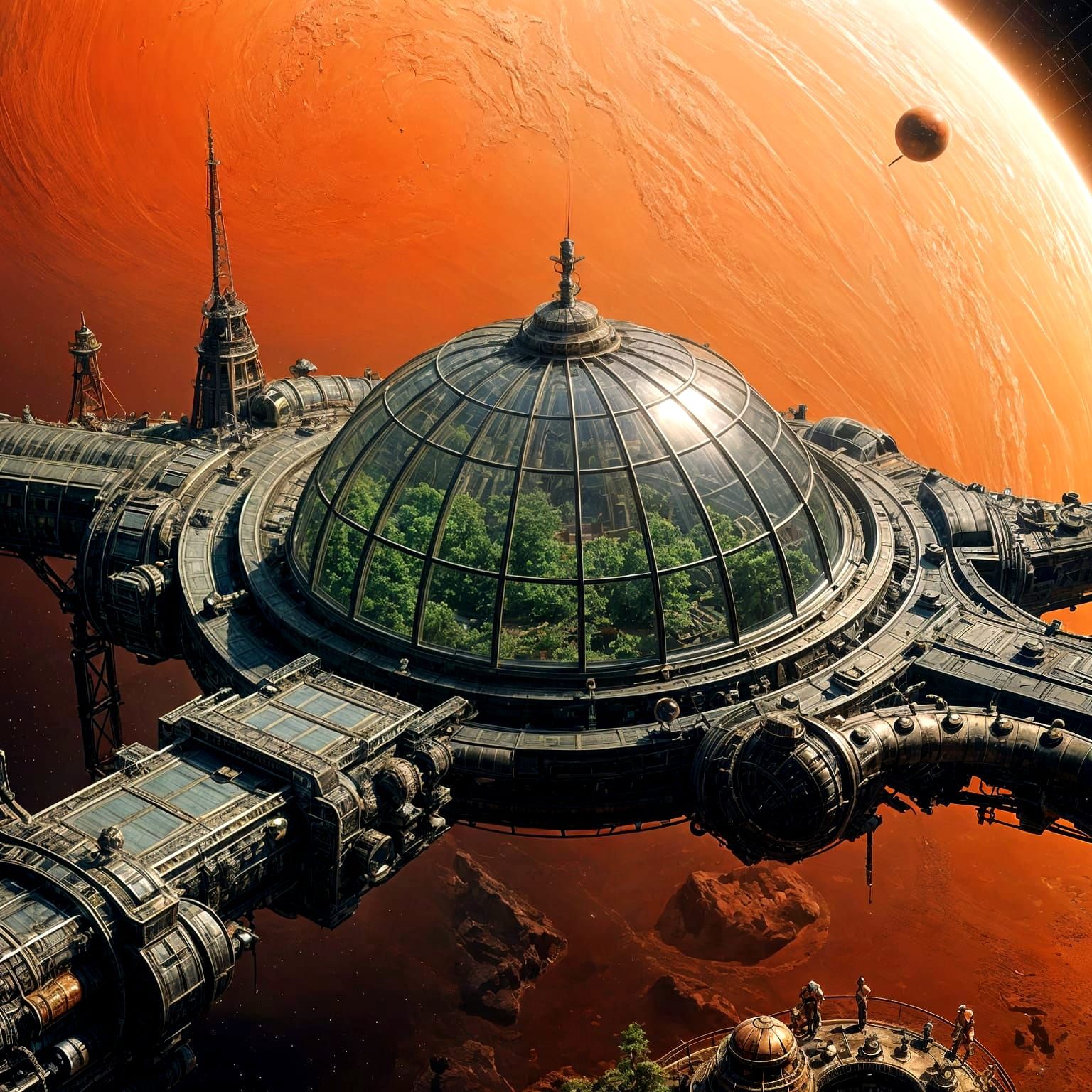 Retrofuturistic Space Station on a Red Planet