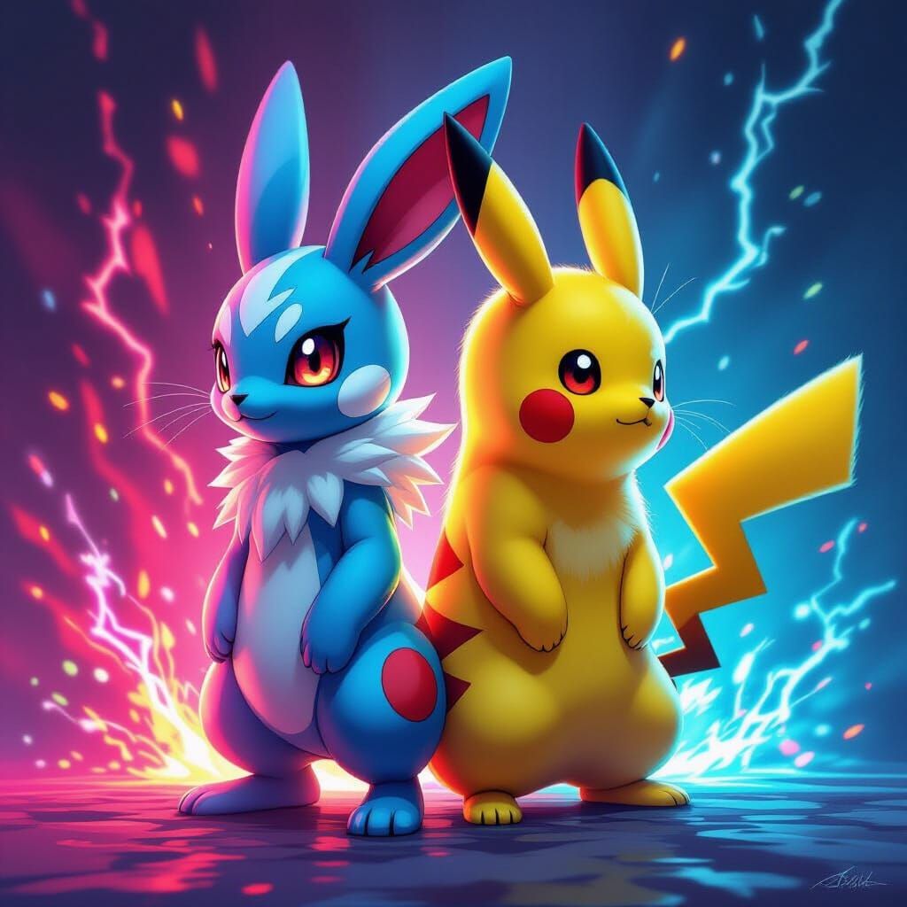 Hyperrealistic Pikachu and Pokemon Monster Splash Art