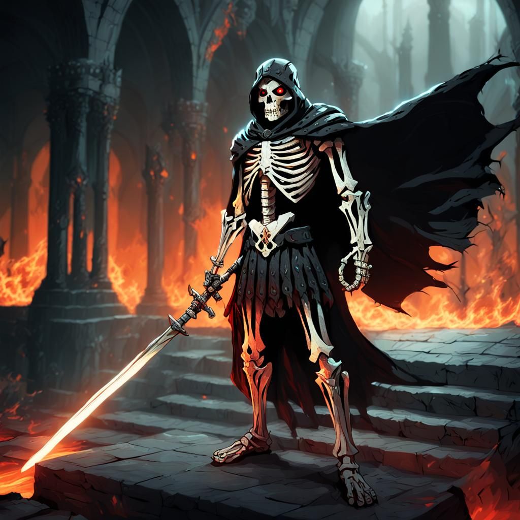 Skeletal Warrior in Crypt: Dark Fantasy Artwork