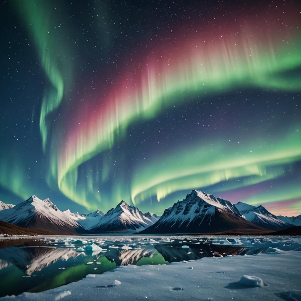 Aurora Borealis Over Arctic Mountains in Magical Realism