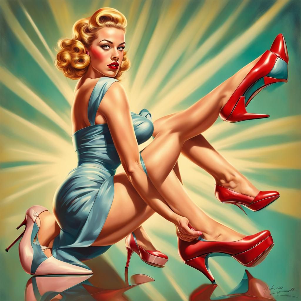 1950s Pinup Girl in Hyperrealistic Splash Art