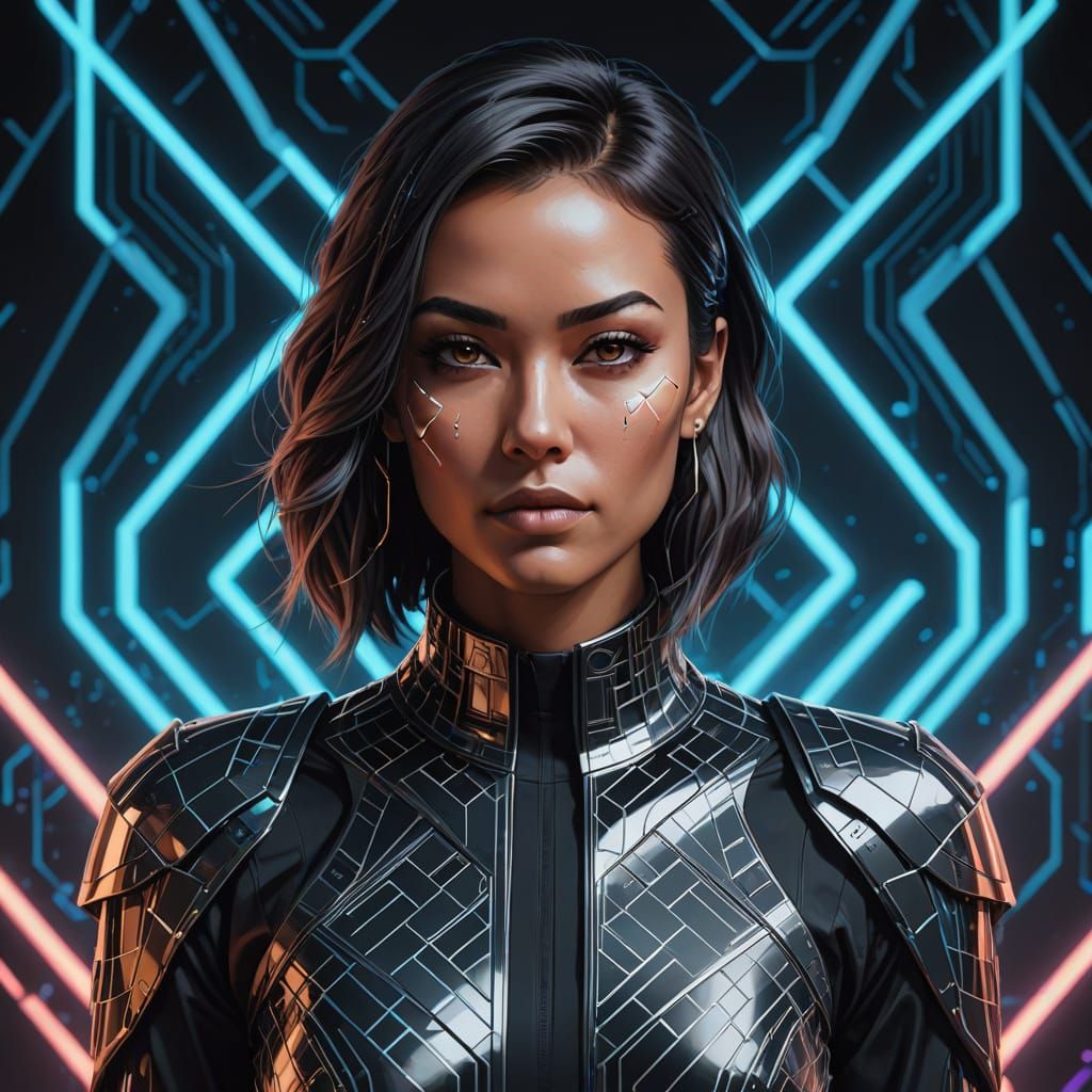 Elegant Cyberpunk Female Avatar with Minimalist Chic