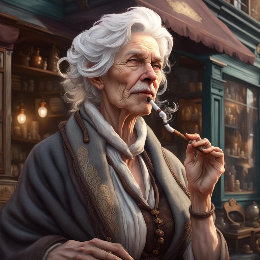 Victorian Woman Smoking Pipe: Detailed Portrait