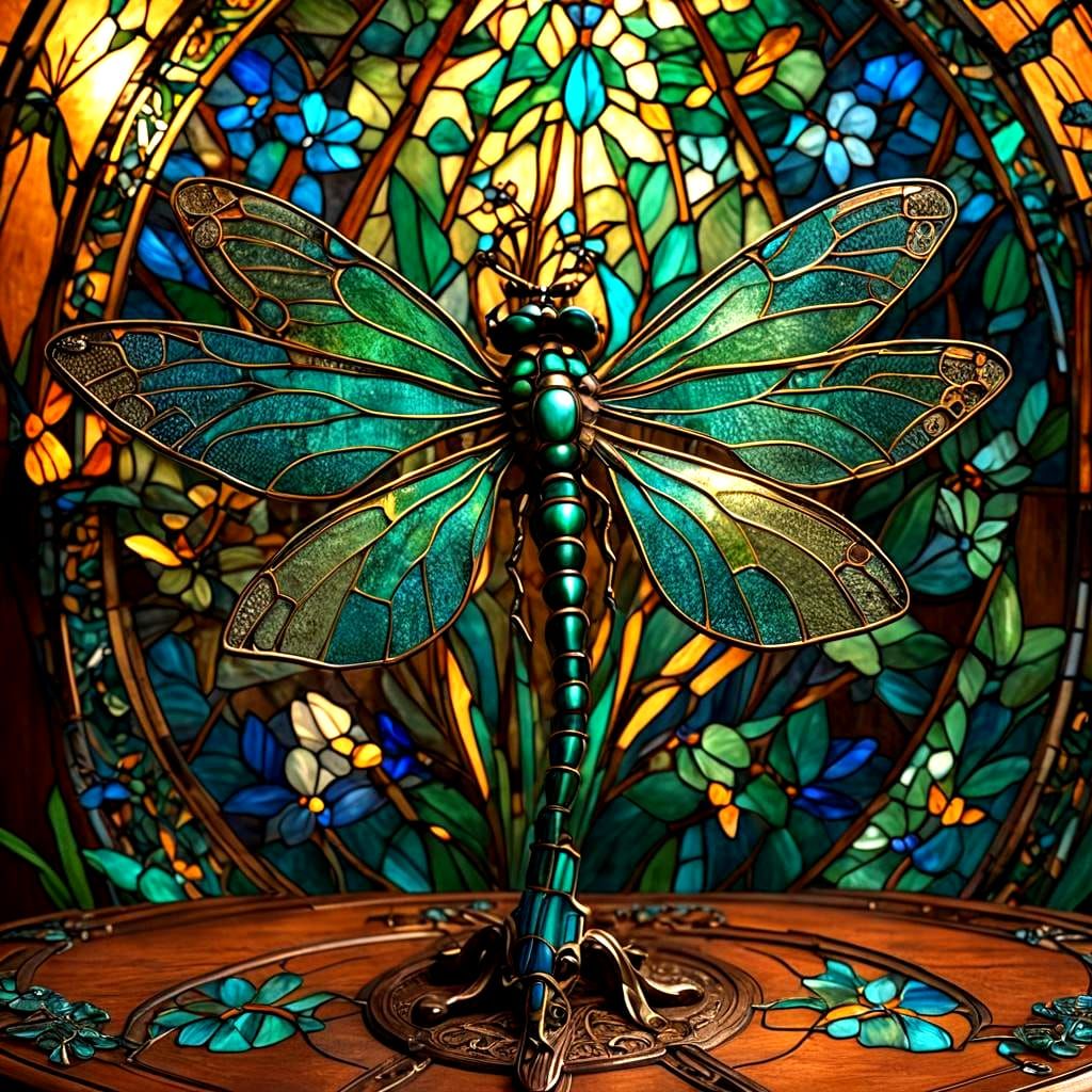 Dragonfly Tiffany Lamp in Edwardian Style