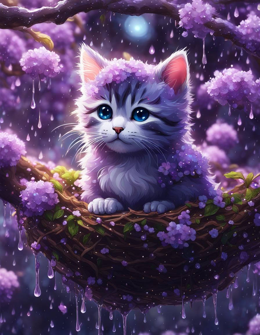 Kitten in Blossoms: A Fantasycore Galaxy Artwork