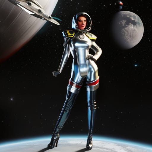 Glamorous Sci-Fi Pinup Girl in Retrofuturism Style
