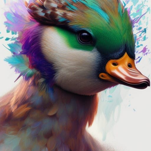 Colorful Duck Portrait in Hyperdetailed Style