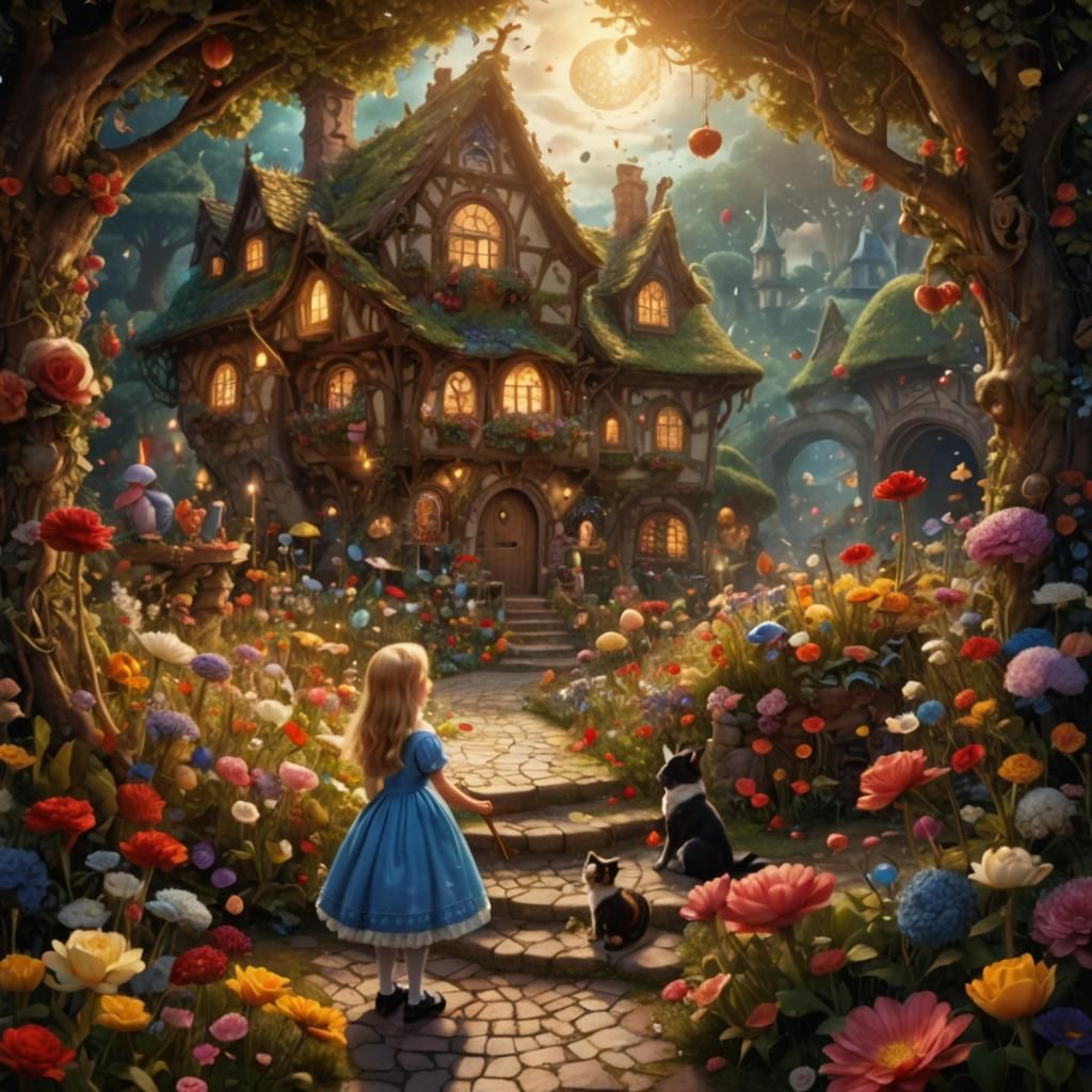 Fairytale Characters in Magical Garden, 3D Digital Art