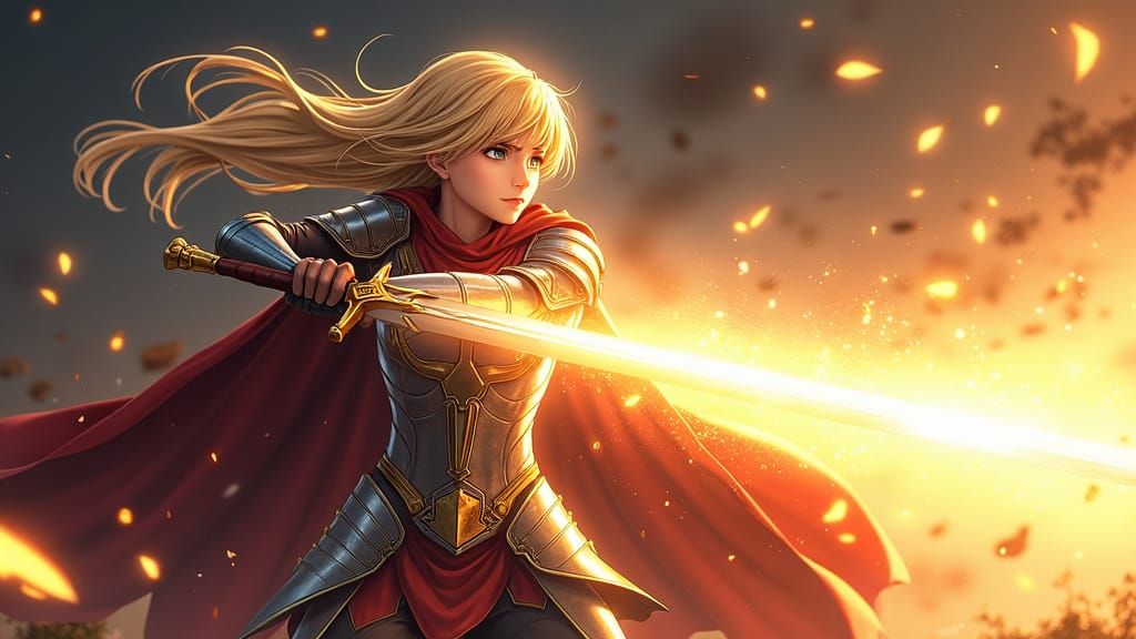 Anime Warrior Girl Unleashing Sword Power